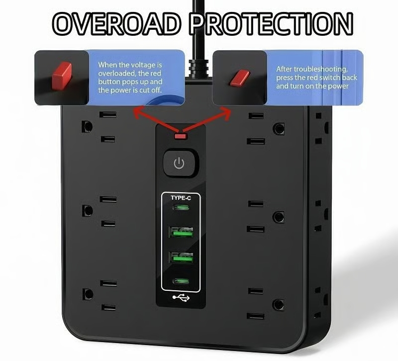 ⚡16-in-1 Power Strip with Switch & Surge Protection,ETL Listed Fireproof Power Strip